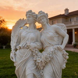 Estatua Decorativa de Jardín de Mujer Europea en Mármol Blanco Tallada a Mano con Diseño Personalizado, Hermosa Figura de Ángel Femenino - Product Image 3
