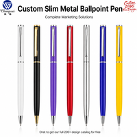 Stylo bille métallique fin, cadeau promotionnel d'entreprise, stylo OEM avec logo personnalisé, gravure laser, stylo de signature de bureau, 7 couleurs