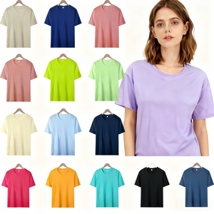 T-shirt da donna casual in cotone a maniche corte, lavorata a maglia, di alta qualità, comoda, estiva, da 200 grammi, azzurra, per <span class=keywords><strong>coppia</strong></span> - Product Image 2