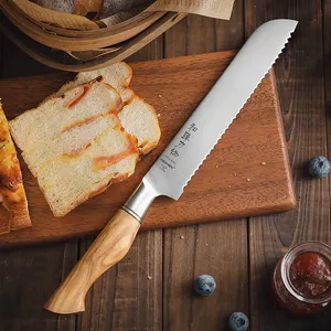 Handmade Kitchen Bread Knife Made Of Sandvik 14C28N Carbon Steel With Olive Wood Handle