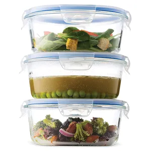 Büyük yuvarlak yemek kabı hava geçirmez 1L borosilikat gıda hava sıkı cam konteyner ile kilitleme kapağı