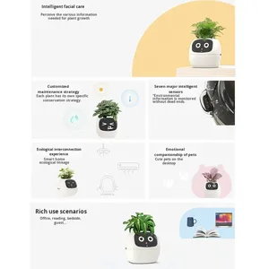 Mini pots de fleurs intelligents pour animaux de compagnie, pour une utilisation à domicile, avec plusieurs emojis, capteur intelligent, pot en plastique - Product Image 5