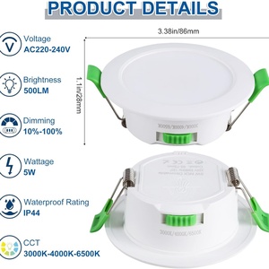 1PCS Spot LED encastré ultra-plat pour plafond, 3 CCT sélectionnables, 9W, blanc, pour salle de bain, cuisine, salon - Product Image 2