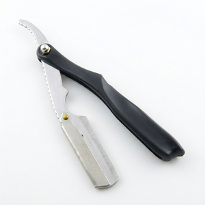 Classic Cut Throat <b>Razor</b> Manual Folding Shave Knife for <b>Men</b> Textured Finger Rest Durable Single Blade Stainless Steel Holder - Product Image 1
