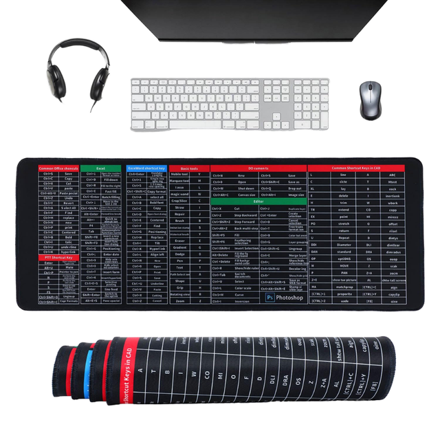 Custom XXL Office Shortcut Keys Mouse Pad Scratch-Proof Polyester Surface Large Size Excel Shortcut Keys Mouse Pad