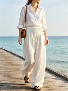Pantaloni Larghi da Donna in Lino Europeo 100%, Vita Alta, Stile <span class=keywords><strong>Carrot</strong></span>, Sottili, Estivi, Casual, Vendita all'Ingrosso OEM ODM - Product Image 1