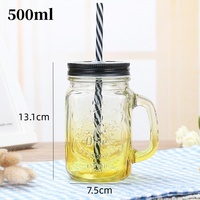 Tasse à eau créative en verre transparent de 500 ml, résistante à la chaleur, avec couvercle et poignée, style Mason, pour thé au lait, jus, café