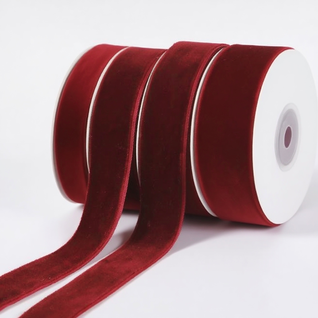 Premium High Quality Claret Velvet Ribbon 1 Inch 2.5cm 50 Yards Per Roll Double Faced Velvet Ribbon Rolls for Gifts Decoration