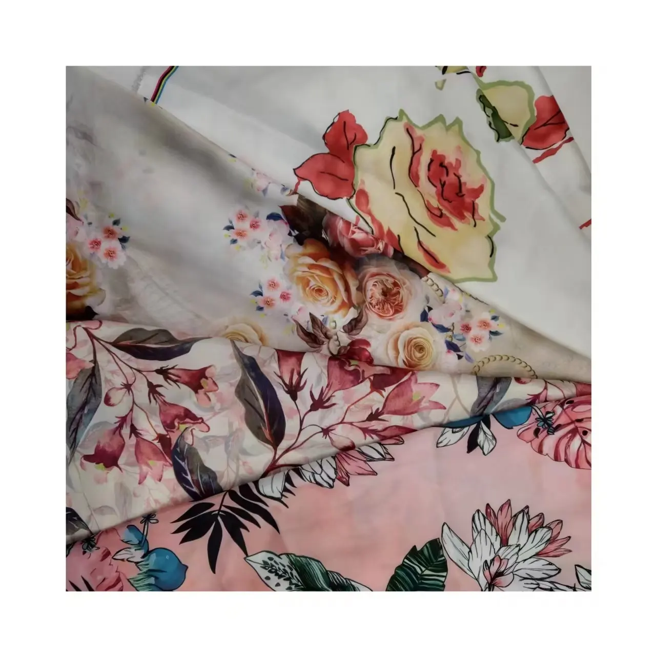 Professional Supplier High Quality 75D DTY Bridal Wedding Floral Beach Style Satin Digital Print Fabric for Sleepwear