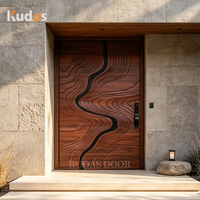 Porte d'entrée pivotante en bois massif sculpté en 3D pour villa de luxe, motif de sculpture artistique moderne personnalisé, porte d'entrée principale extérieure pour maison