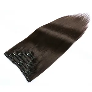 Factory Price Silky Straight Dark Brown Clip In Human Hair Extensions Real Natural Hair