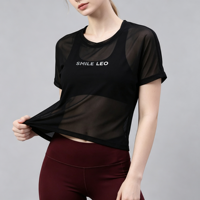 Kaos Crop Top Berbahan Mesh Bernapas dengan Pola Cetak Transfer Sublimasi Kustom dan Lengan Pendek Reguler