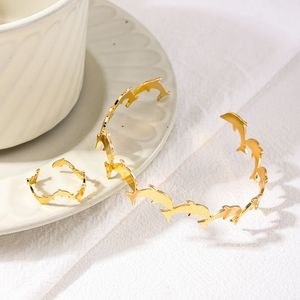 2024 nouveau style métal couleur or grand animal épais dauphin ouvert manchette brassard bracelet pour femmes bijoux - Product Image 3