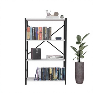 Étagère à livres moderne en métal à 4 niveaux avec pieds réglables pour salon, bureau à domicile, rangement, design minimaliste, étagère sans dossier - Product Image 1