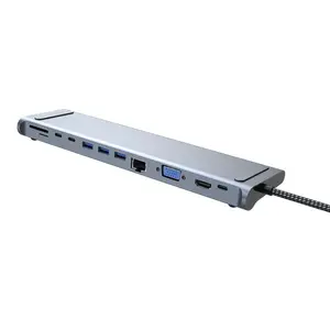 Mini Size 12 In 1 Laptop Docking Station Type C to USB3.0 SD/TF RJ45 HDTV VGA PD 3.5 Audio USB Hub