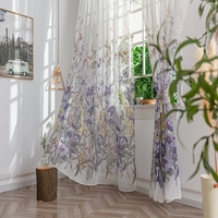 Usine En Gros Moderne Style Fleur Imprimé Sheer Rideau Polyester Fenêtre Rideaux Oeillet Tissé Technique pour Salon