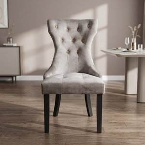 Chaise de salle à manger solide NGYG1, moderne, avec pieds en bois d'hévéa, dossier haut, revêtement en tissu PVC/PU, coussin rembourré, style ferme, pour cuisine - Product Image 3