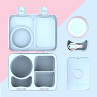 Boîte à lunch bento en plastique personnalisée à 3 compartiments avec pot isotherme et pack de glace, récipient alimentaire anti-fuite pour enfants et usage scolaire