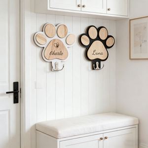 Gancho de Pared para Perros, Soporte Personalizado para Correas, Colgador de Madera para Collares, Colgador con Huella de Pata Grabada, Regalo para Amantes de Mascotas - Product Image 2