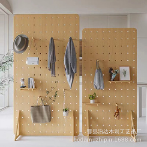 Solid Wood Screen Partition Nordic Style Pegboard Floor Standing Storage Shelf Living <b>Room</b> Entrance <b>Divider</b> Multifunctional - Product Image 1