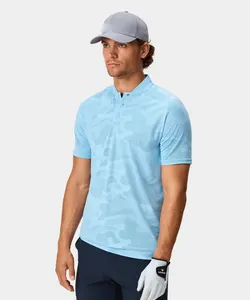 High Quality Custom Designer Logo Camouflage Breathable Collarless Golf Light Blue Polo Shirts