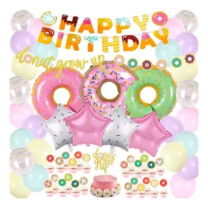 LEMON Donut Birthday Party Decorations Kids Grow up Banner Mylar Foil Balloons Cupcake Toppers for Girls Doughnut Birthday