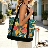 Sac de courses en toile à imprimé Hibiscus Hawaïen Sunburst, prêt à la vente, avec fermeture éclair et longues poignées de transport