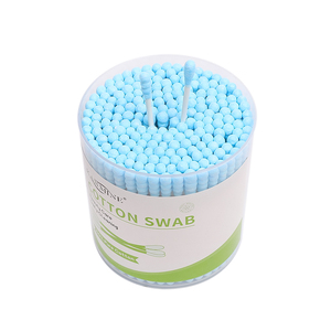 Venta caliente buena calidad Q Tips 200 Uds tornillo <span class=keywords><strong>punta</strong></span> redonda bastoncillo de algodón cabeza <span class=keywords><strong>azul</strong></span> palo de papel brote de algodón con caja redonda - Product Image 4