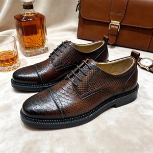 Chaussures Derby Classiques Marron Premium Effet Peau de Serpent pour Hommes, Chaussures Habillées Formelles à Bout Cap-Toe et Lacets, Chaussures Habillées à Bout Rond et Semelle Épaisse - Product Image 3