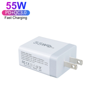 Chargeurs de téléphone portable 55W 3 broches UK EU US AU double PD 20W double QC3.0 3.1A adaptateur secteur de charge rapide chargeur mural USB