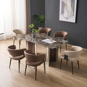 Modern Rectangle <b>Dining</b> <b>Table</b> Set 6 Seats Stone <b>Top</b> Metal Legs Stable Design Minimalist Style Multi-Purpose Apartment Hotel Home - Product Image 4