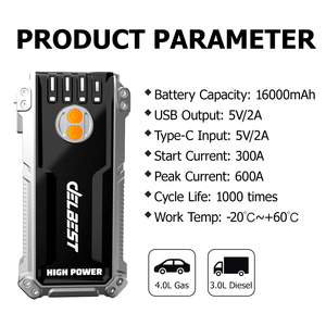 Arrancador de combustible dual compacto de 16000mAh para automóviles diésel de 4L Gas 2L con pico de 300A y vida útil de ciclo 1000 - Product Image 5