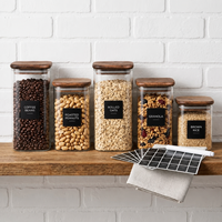 Contenants de stockage alimentaire de luxe avec étiquette personnalisée, 4 oz, en verre borosilicate, avec couvercles en bois d'acacia