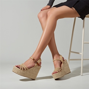 Sandales à talons hauts tendance à l'européenne, sandales ouvertes pour femmes, sandales <span class=keywords><strong>compensées</strong></span> en espadrille plateforme d'été - Product Image 3