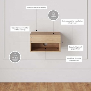 Comodino Sospeso in Legno con Cassetto, Design Minimalista e Ricarica Wireless Integrata - Product Image 4