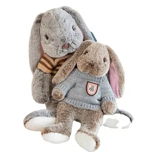 Factory Custom 35cm Cute Long Ear Scarf Bunny Plush Doll Cartoon Easter Rabbit Wear Sweater Soft Baby Sleeping Toy