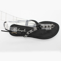 Filles Flamenco Diamante Fantaisie Femmes Strappy Luxe Bijoux Sandales plates Strass Chaussures