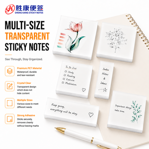 Multi Size Transparent PET Sticky Notes Floral Design Clear Adhesive Waterproof <b>Memo</b> <b>Pads</b> Removable Index Cards for Office Study - Product Image 1
