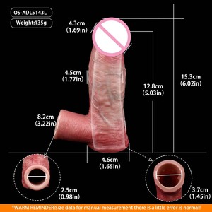 FAAK Taille S L Manchon de pénis réaliste en silicone élastique à tête fermée avec anneau de blocage pour améliorer l'érection, agrandisseur de pénis, jouets sexuels pour hommes - Product Image 2