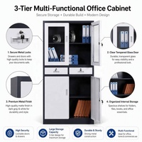 Archivador de Oficina Combinado de Acero con Puerta de Vidrio con Cerradura, Moderno, de Dos Tonos Metálicos, con Cajón