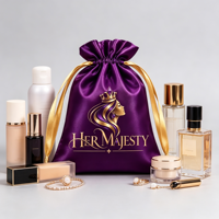 Sac cadeau de luxe en satin de soie avec cordon de serrage et logo, pochette de rangement douce anti-poussière pour perruques, sacs à main et emballages cadeaux cosmétiques