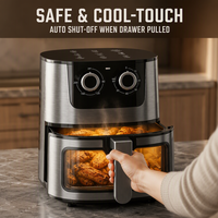 Friteuse à air chaud 5,5 L en acier inoxydable avec fenêtre de visualisation, double bouton, 1700 W, 80-200 °C, sans huile, certifiée CE RoHS FDA