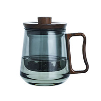 Tasse en verre transparent de 500ml avec couvercle en bambou Infuseur amovible Poignée en bois Gobelet à thé
