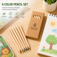 Ensemble de 6 crayons de couleur miniatures dans une boîte en papier kraft, crayons de couleur en bois non toxiques pour enfants, idéal pour les écoles et les voyages