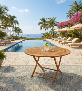 Mesa plegable redonda de teca fabricada en Jepara, diseñada para brindar durabilidad, fácil manejo y elegantes experiencias de comedor al aire libre en todo el mundo. - Product Image 6
