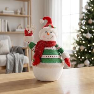 <b>Green</b> Striped Sweater Fabric Snowman Doll with Snowflake for Winter Holiday <b>Table</b> Decor 2026 New - Product Image 3