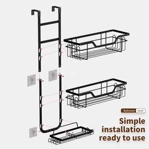 3 Layers Towel Holder Multifunctional Bathroom Rack Hooks <strong>Over</strong> <strong>Door</strong> Hanging Organizer <strong>Shower</strong> <strong>Caddy</strong> - Product Image 4