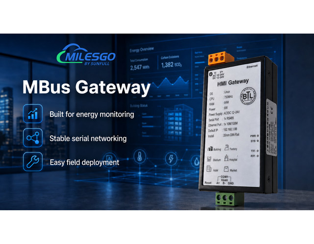 Industrial MBus Gateway Milesgo HMI1001-MBus, M-Bus IoT Converter for Smart Metering, Energy Management and BMS