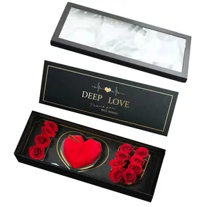 Cajas de flores transparentes con logotipo personalizado de gran oferta para ramos, regalo de rosas, embalaje Floral, cajas de flores I LOVE YOU para caja de San Valentín
