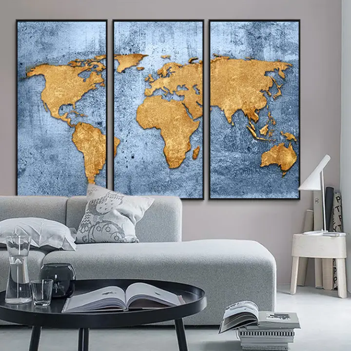3 World Map Painting Photo Print Canvas Arts Crafts 3D Wall Decoration Panel